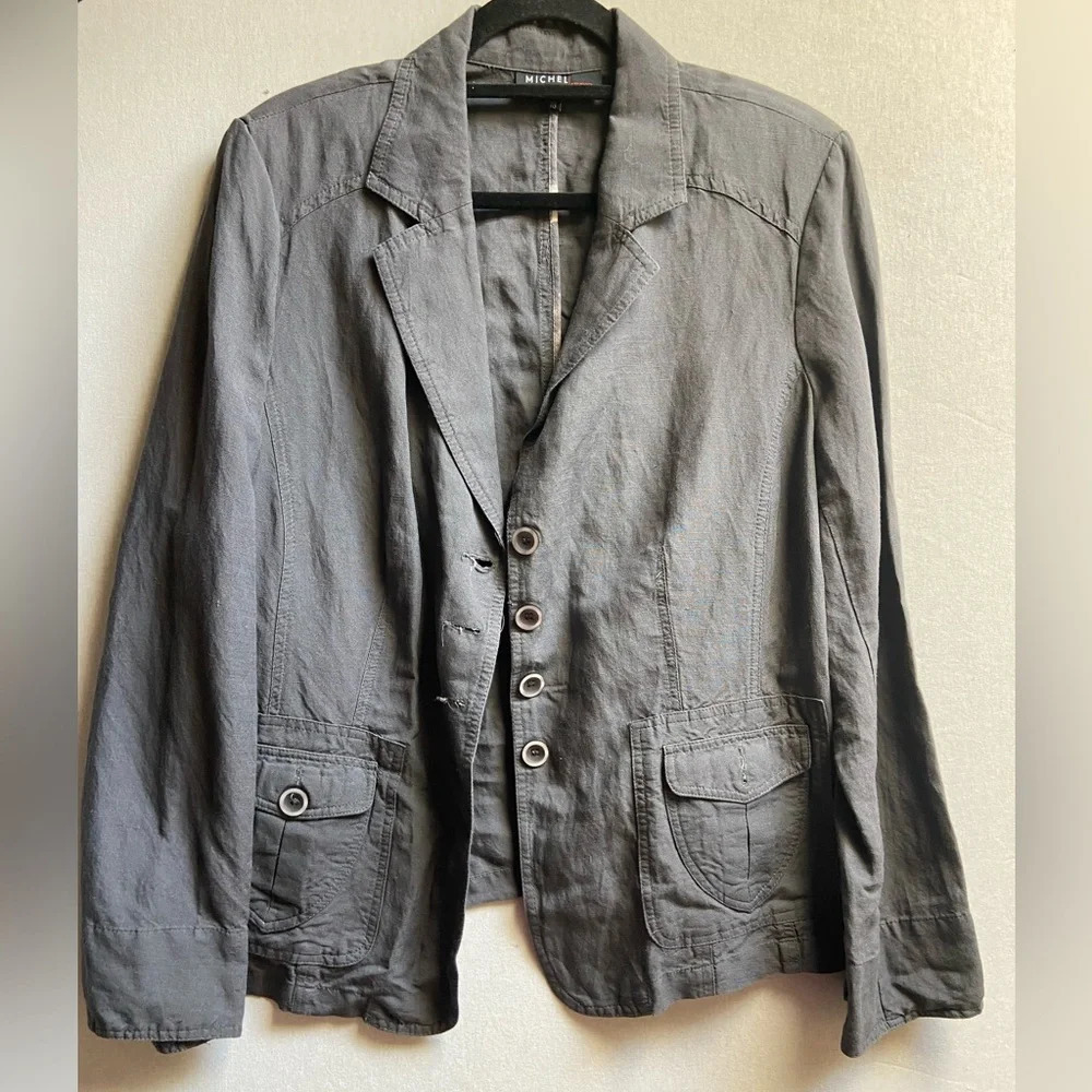 Michel Studio Plus Size Linen Button Blazer Jacket 18